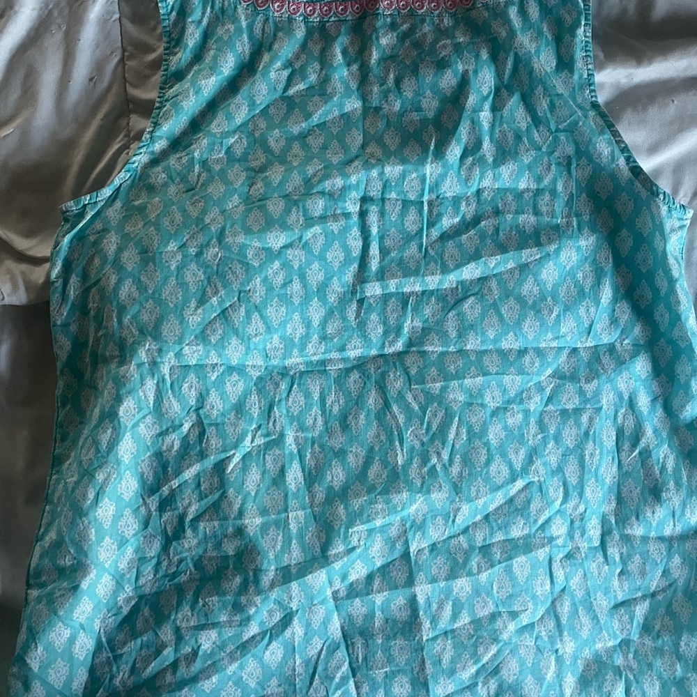 Talbots Turquoise Patterned Embroidered Sleeveles… - image 5